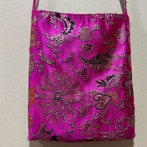 Pink Satin Crossbody Bag. Gold and black embroidery. 6”W x  8”L  Handmade